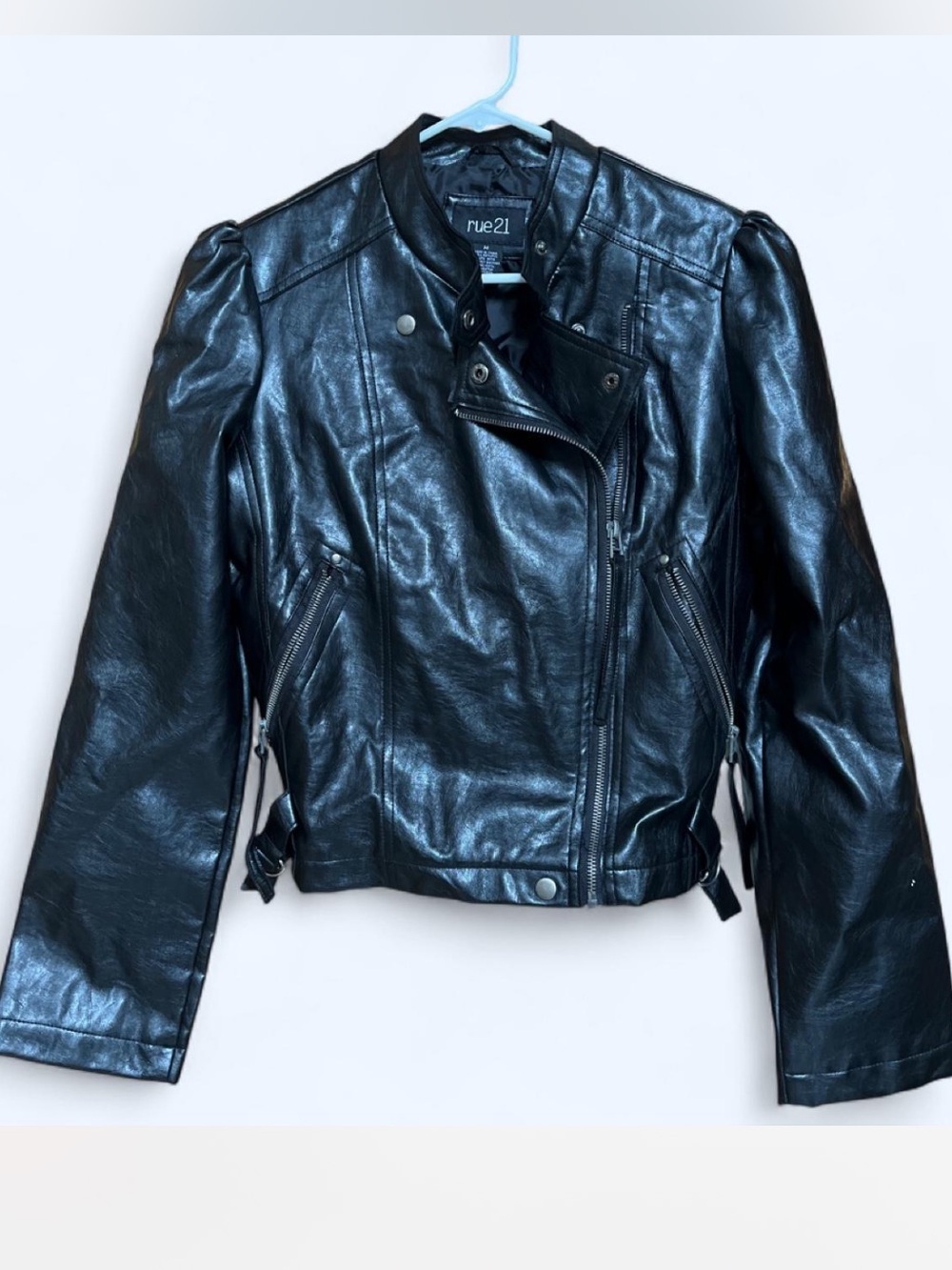 Rue21 Black Faux Leather Asymmetric Zip Jacket